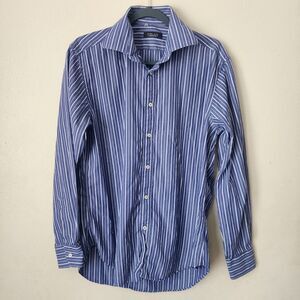 Zara Man Blue and White Striped Button Down Shirt Size 16 Tailored Fit